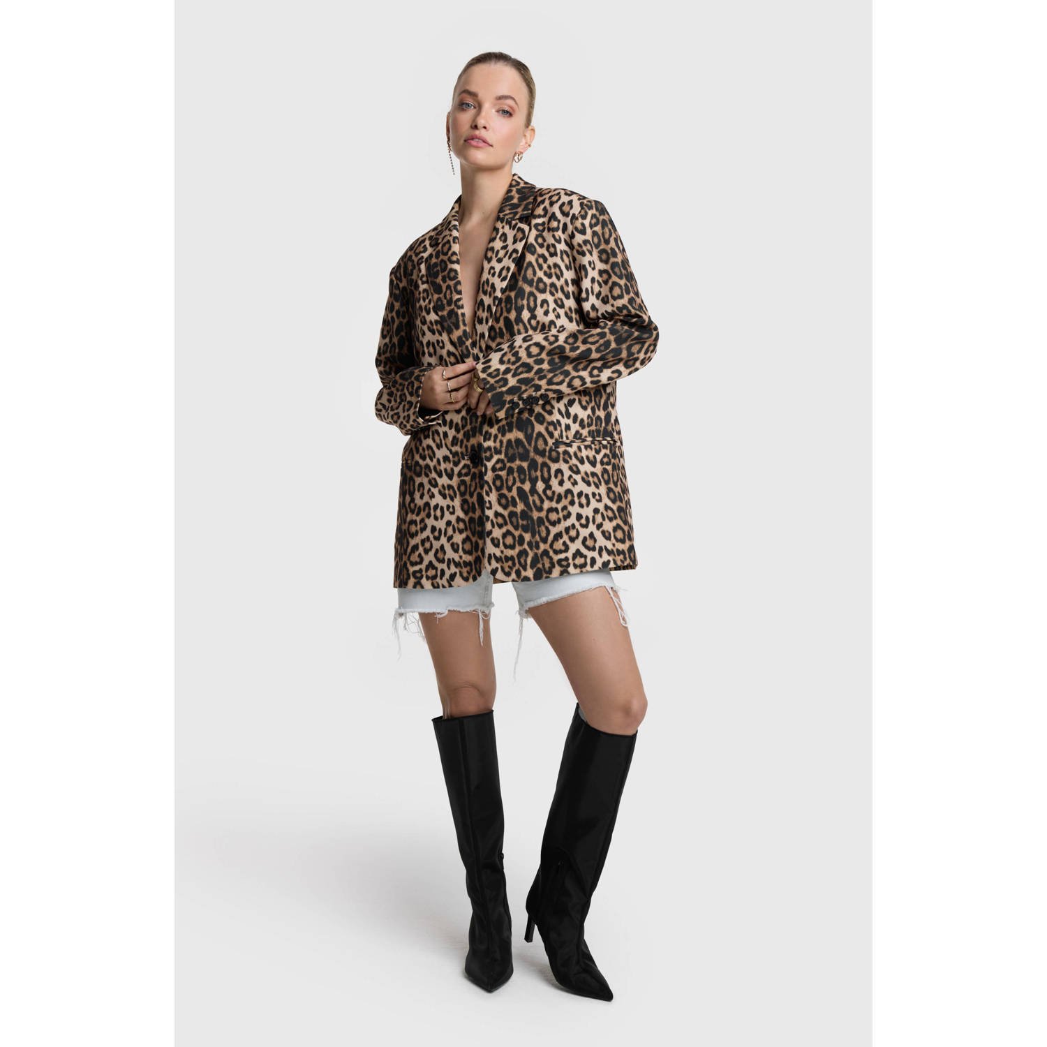 Alix the Label oversized blazer met panterprint bruin zwart
