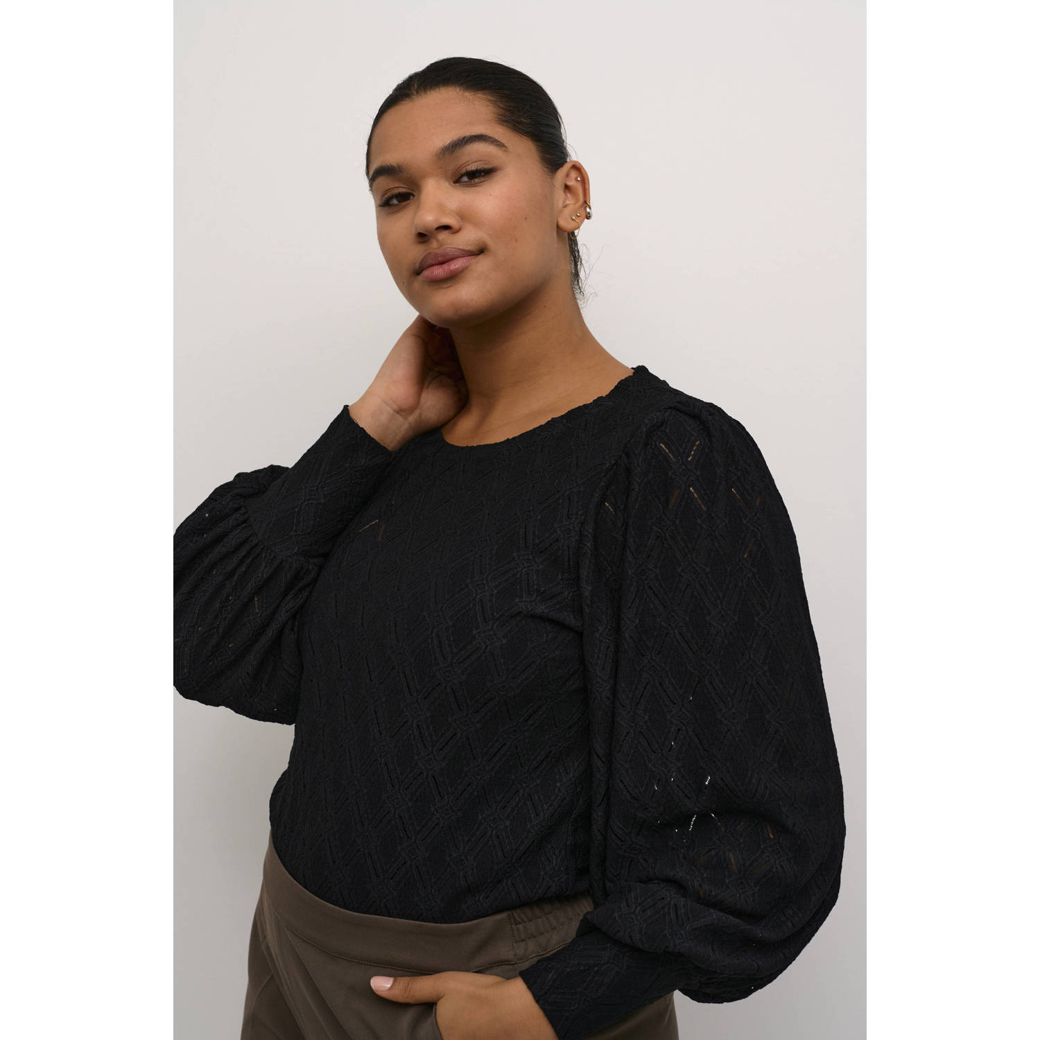 Kaffe Curve Elegante Kant Blouse Zwart Diep Black Dames