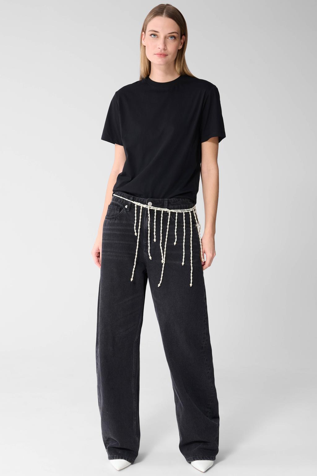 Zwarte dames Shoeby T-shirt van katoen met effen, korte mouwen en ronde hals