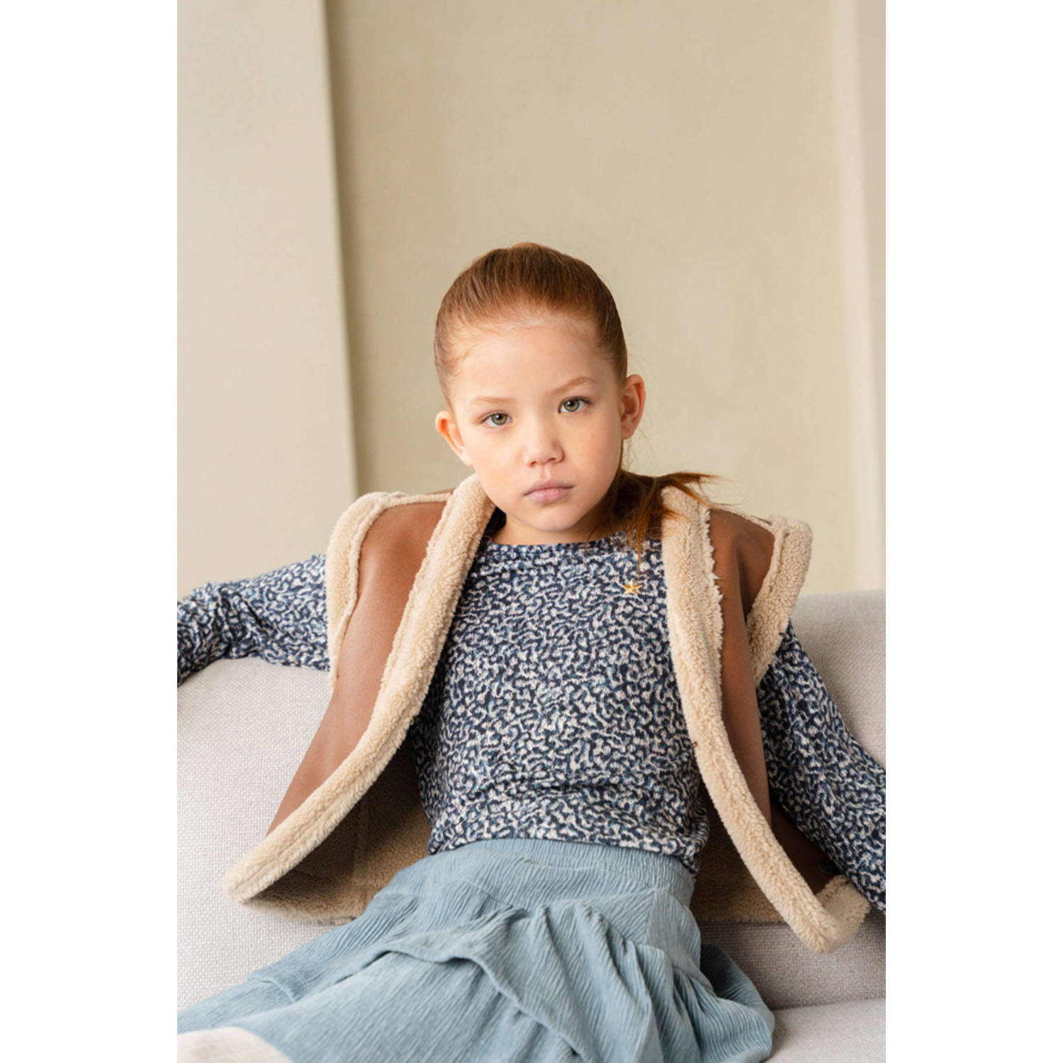Like Flo reversible gilet Dewi cognac ecru