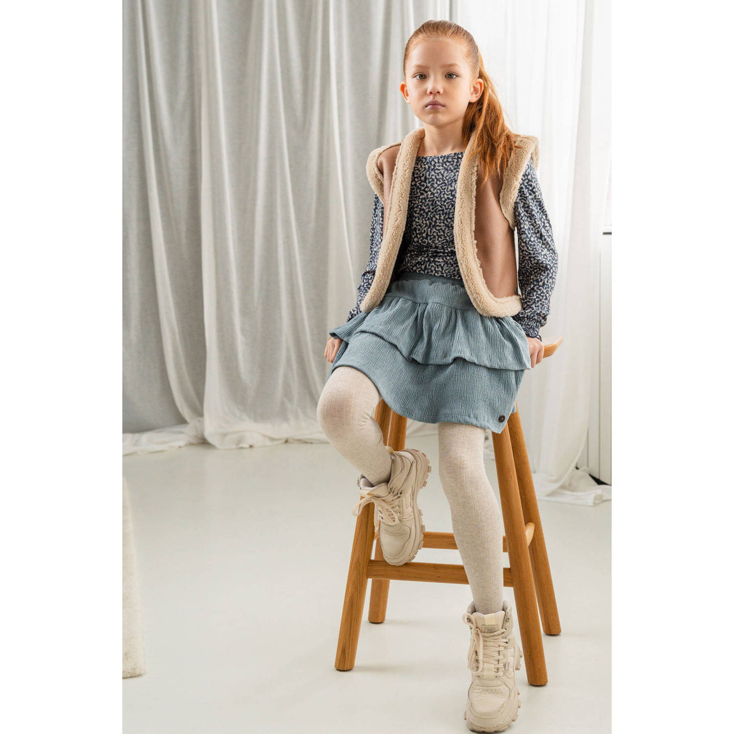 Like Flo reversible gilet Dewi cognac ecru