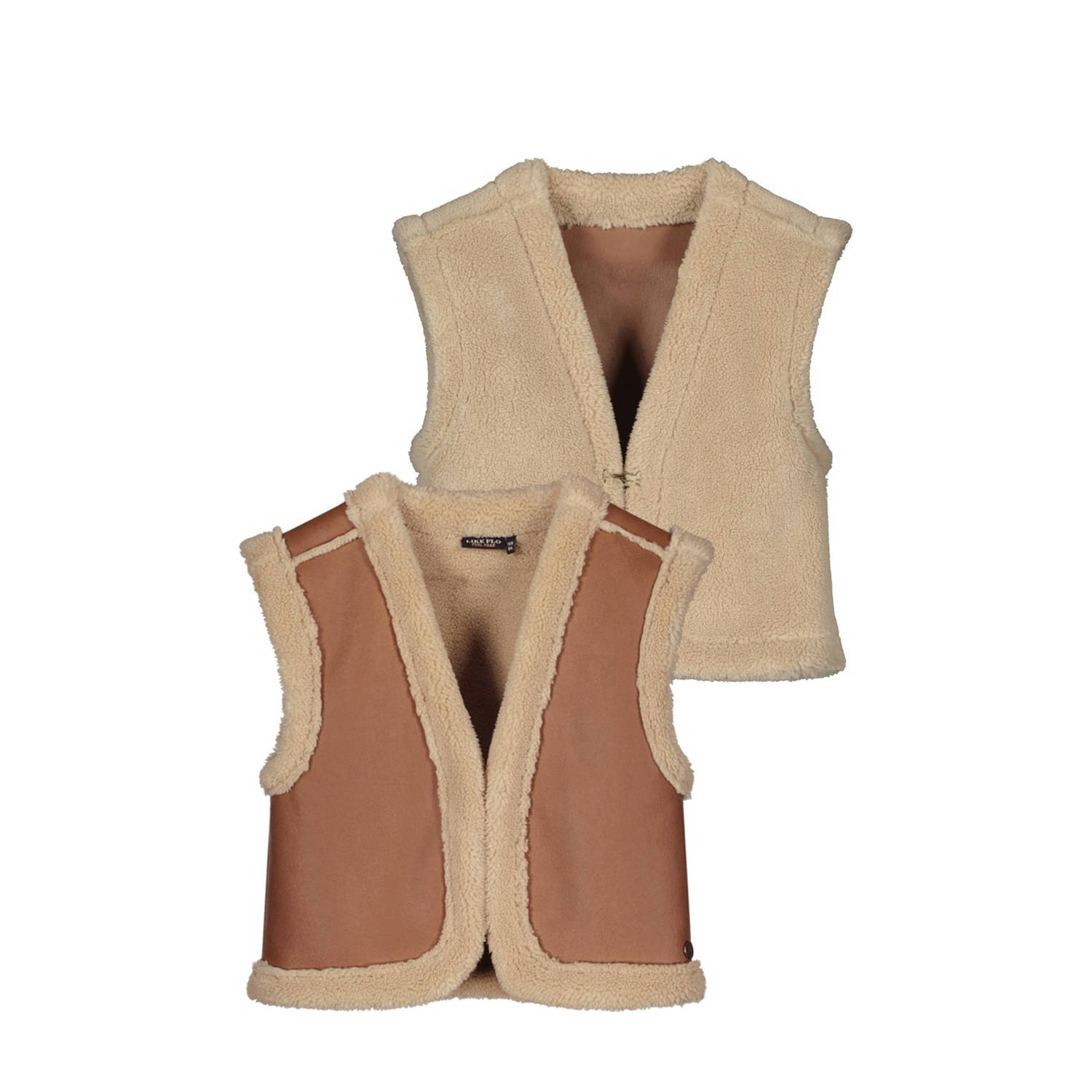 Like Flo reversible gilet Dewi cognac ecru