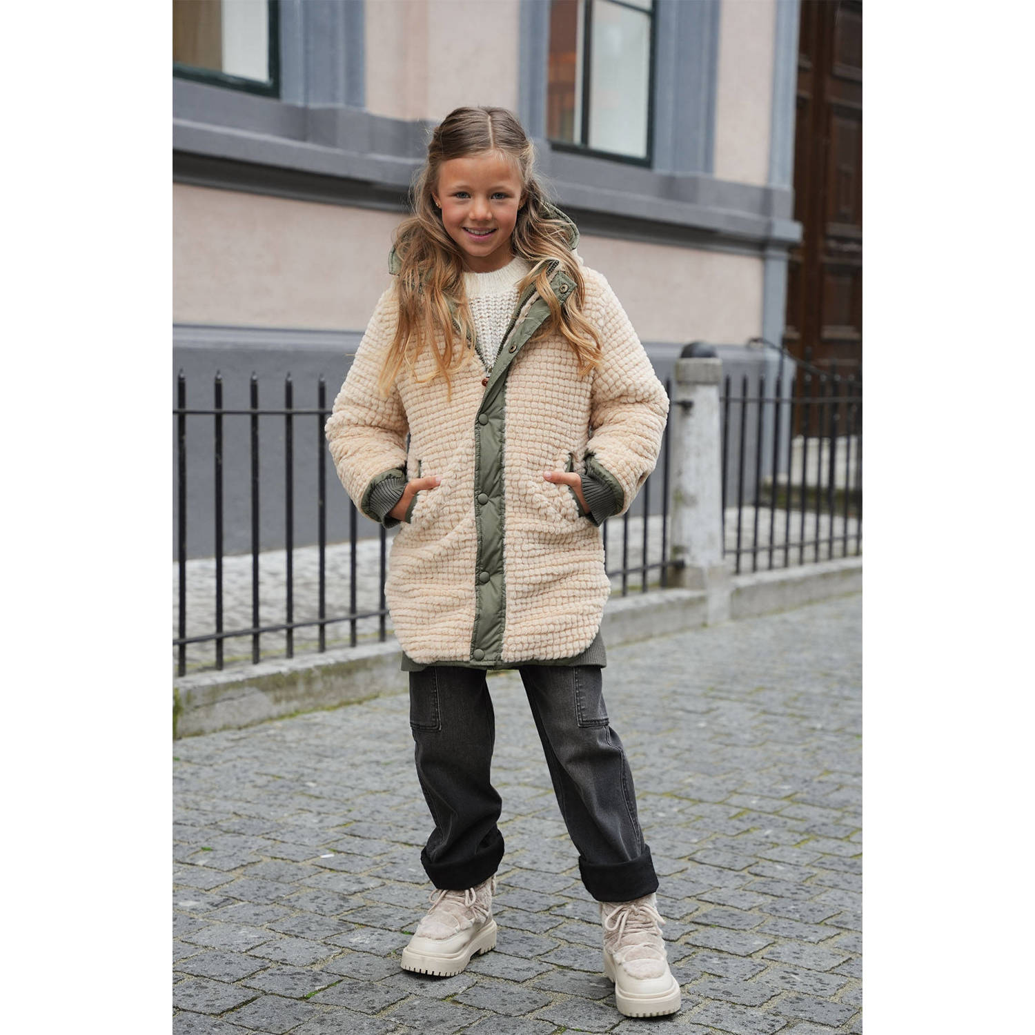Like Flo reversible gewatteerde winterjas Ariana armygroen beige