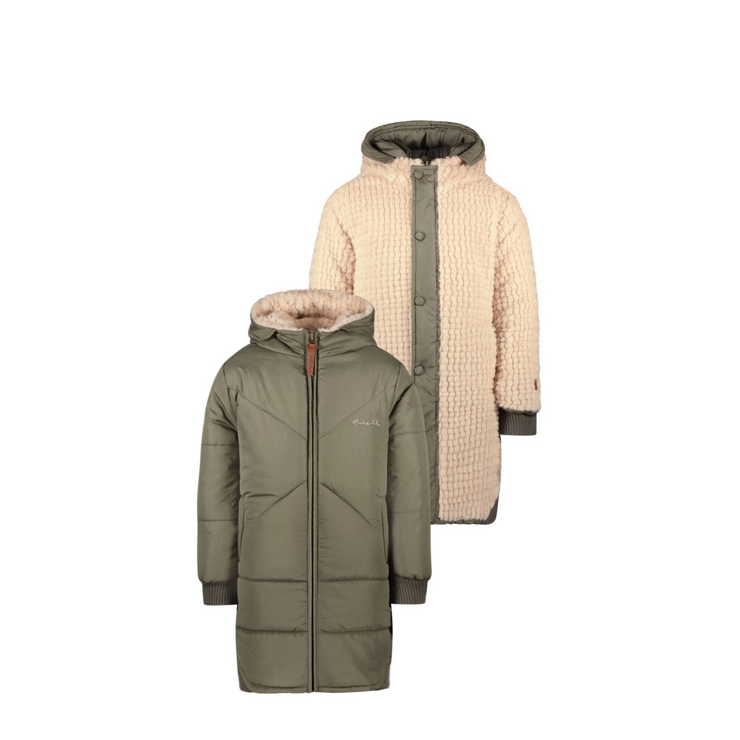 Like Flo reversible gewatteerde winterjas Ariana armygroen beige Meisjes Polyester Capuchon 146 152