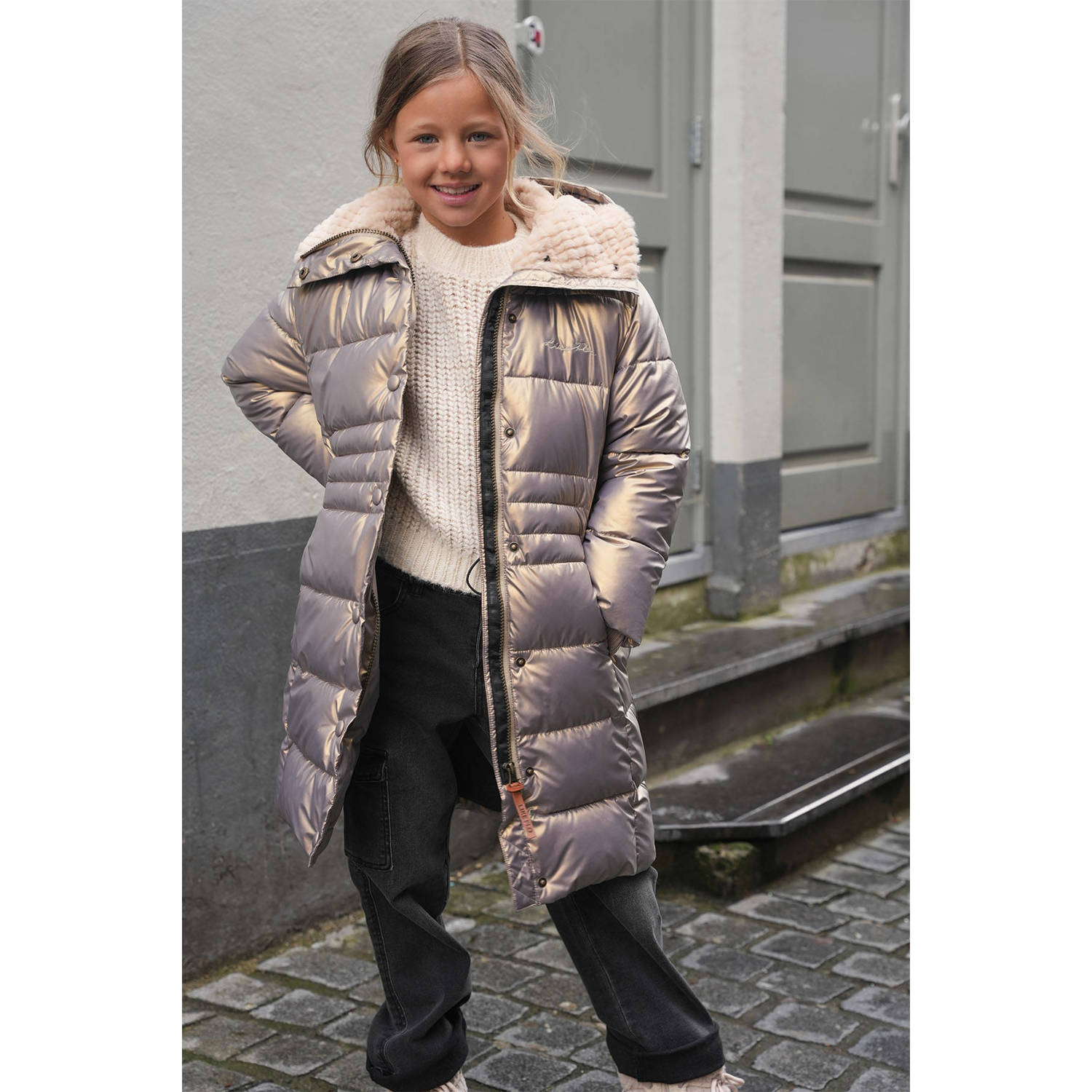 Like Flo gewatteerde winterjas Abby champagne metallic
