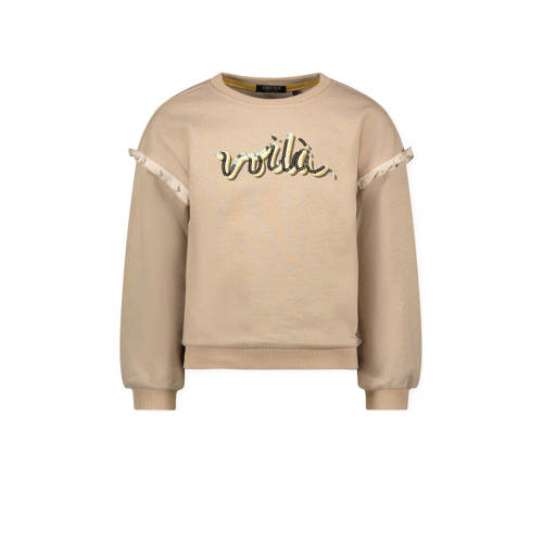 Like Flo sweater Danee met tekst en pailletten beige afbeelding