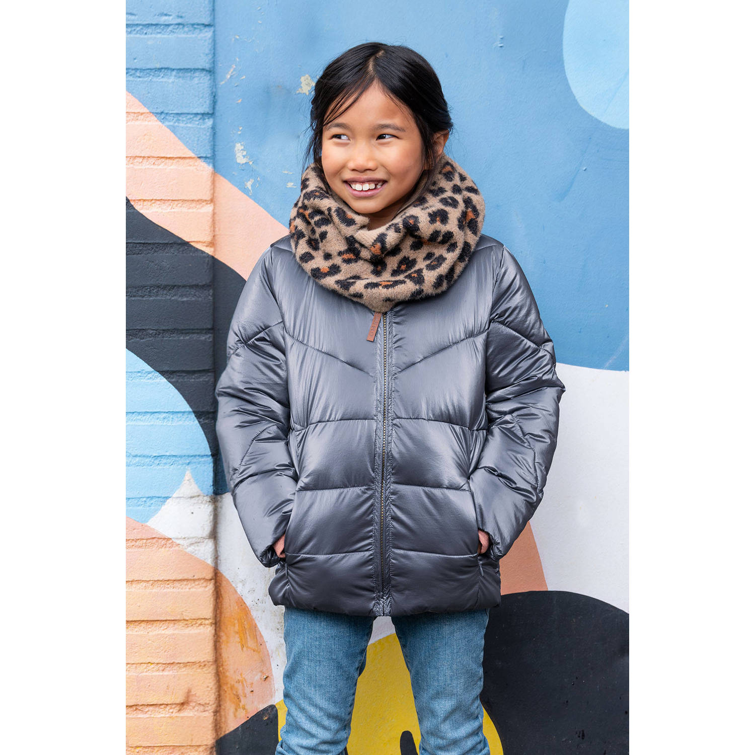 Like Flo quilted gewatteerde winterjas Ashley donkerblauw metallic