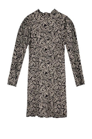 jurk Monai met all over print antraciet/wit