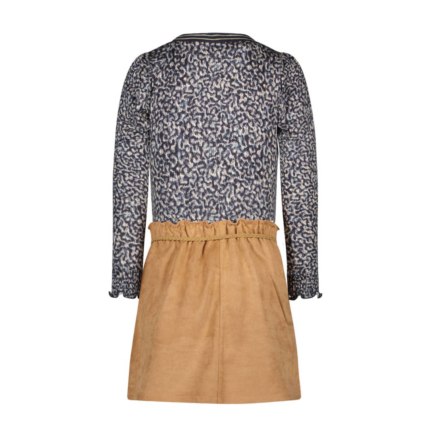 Like Flo jurk Maartje met all over print blauw lichtbruin