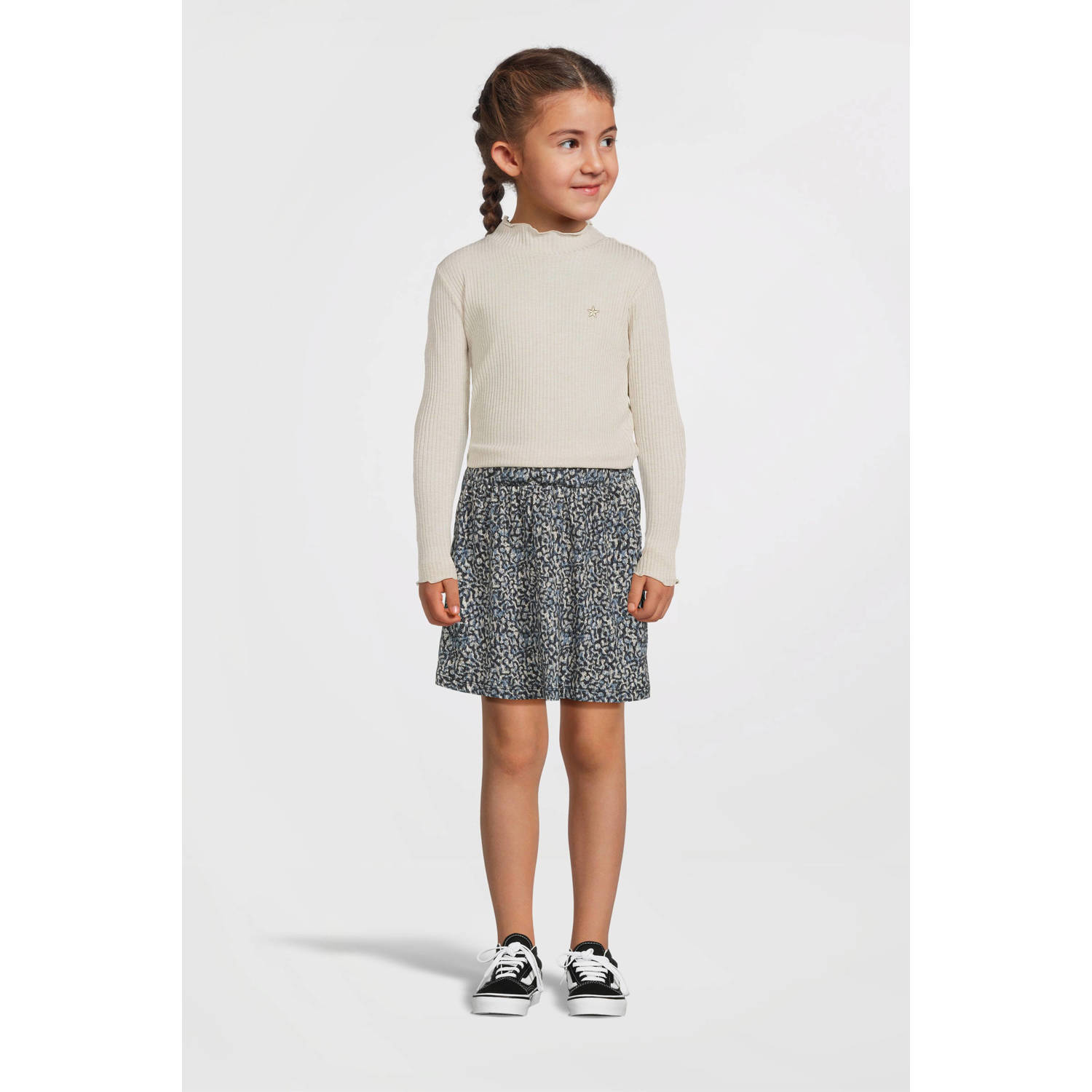 Like Flo jurk Mies met all over print en glitters donkerblauw offwhite
