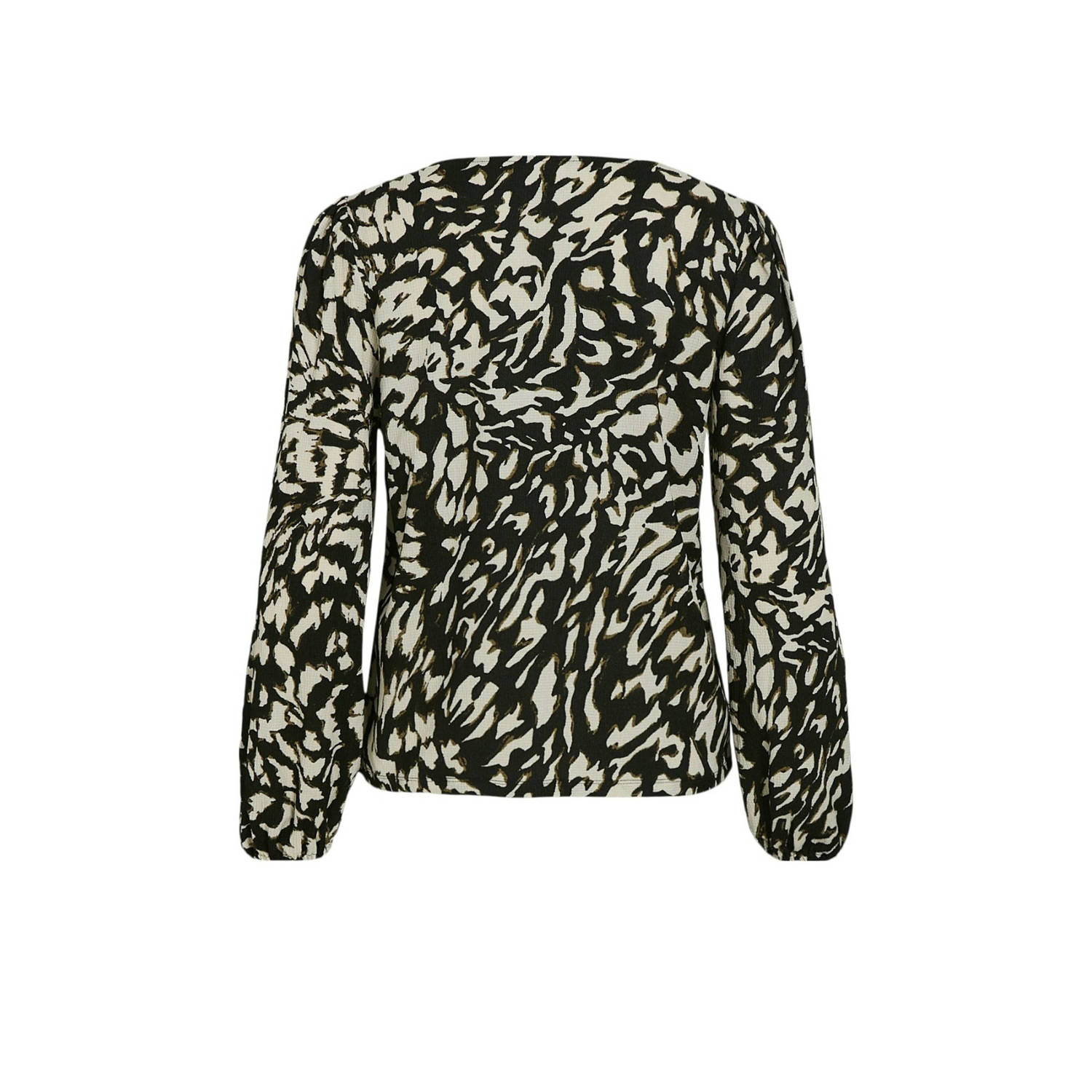 VILA top YA met all over print zwart crème
