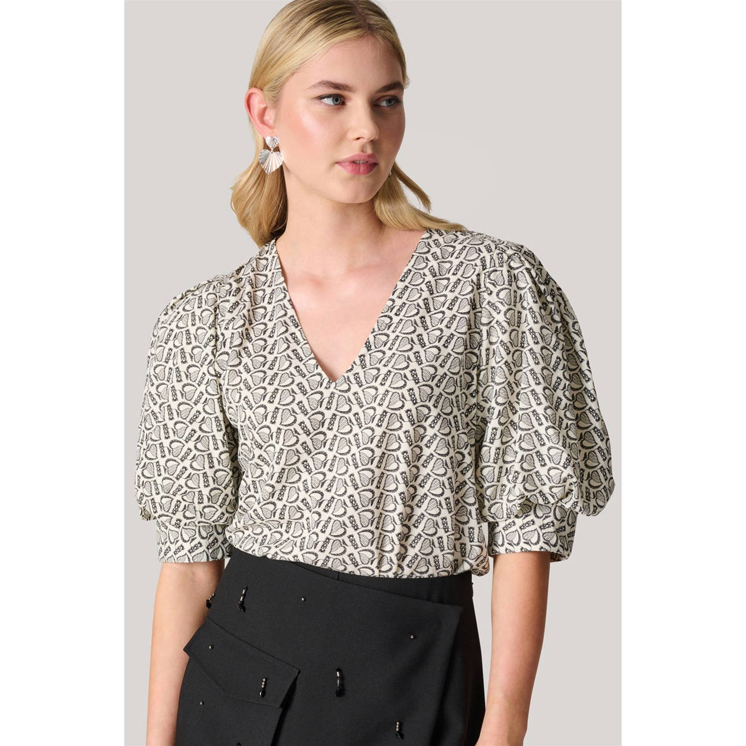 Shoeby top met all over print ecru zwart