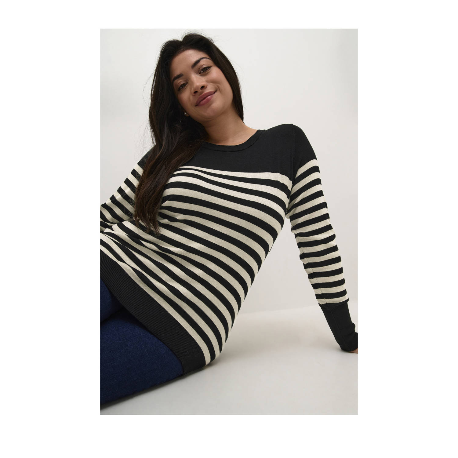 Kaffe Curve gestreepte top KClizzy zwart ecru