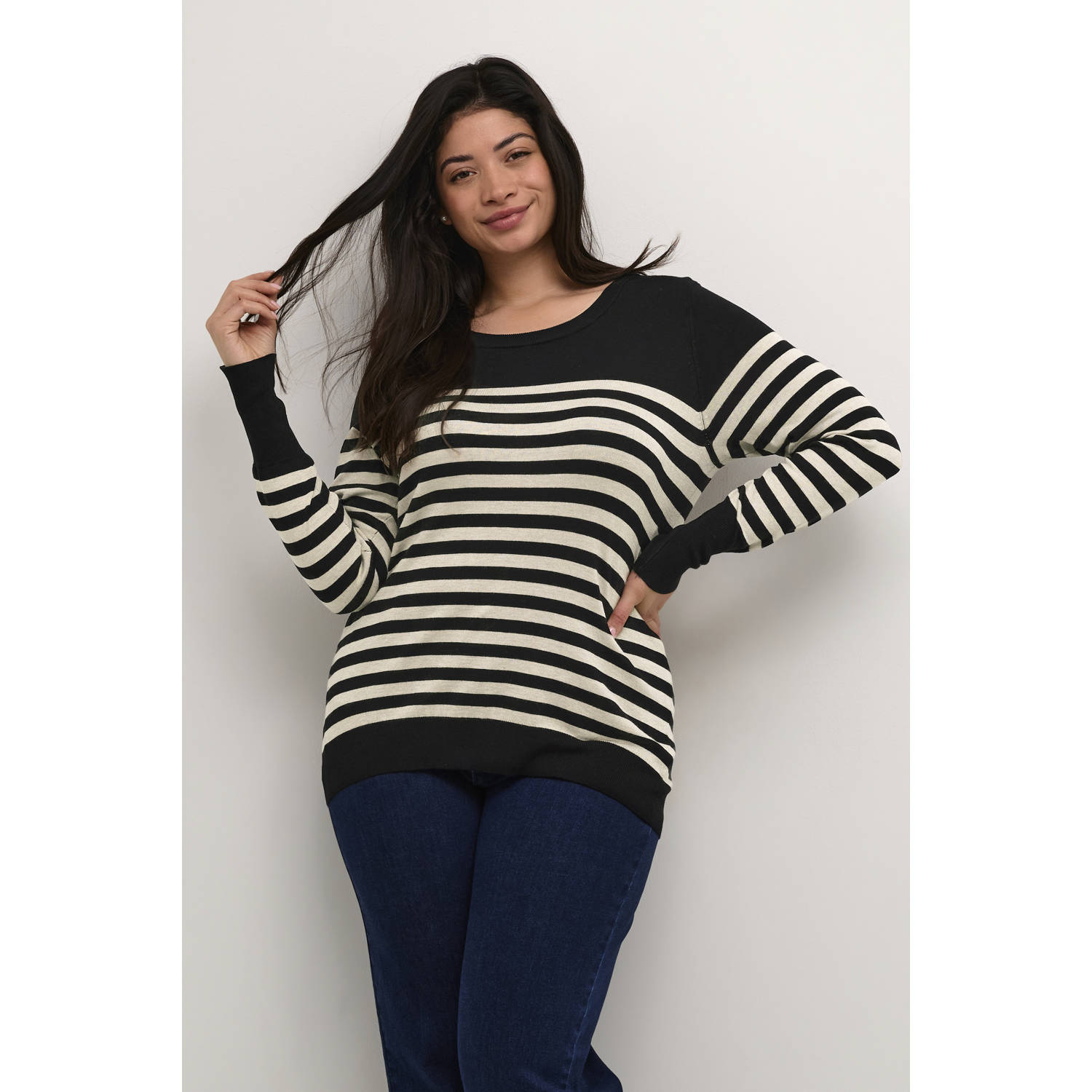 Kaffe Curve gestreepte top KClizzy zwart ecru