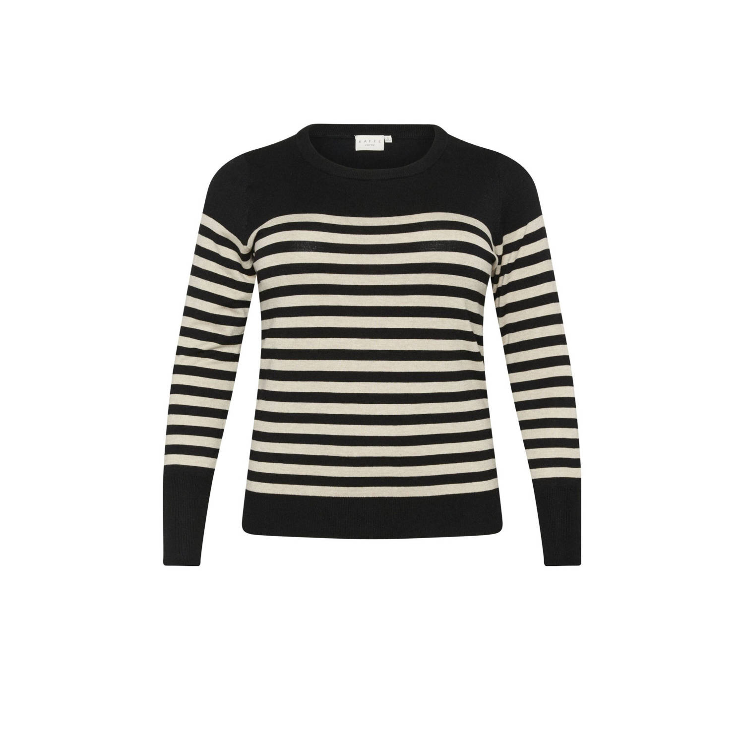 Kaffe Curve Gestreepte gebreide trui in zwart grijs streep Black Dames