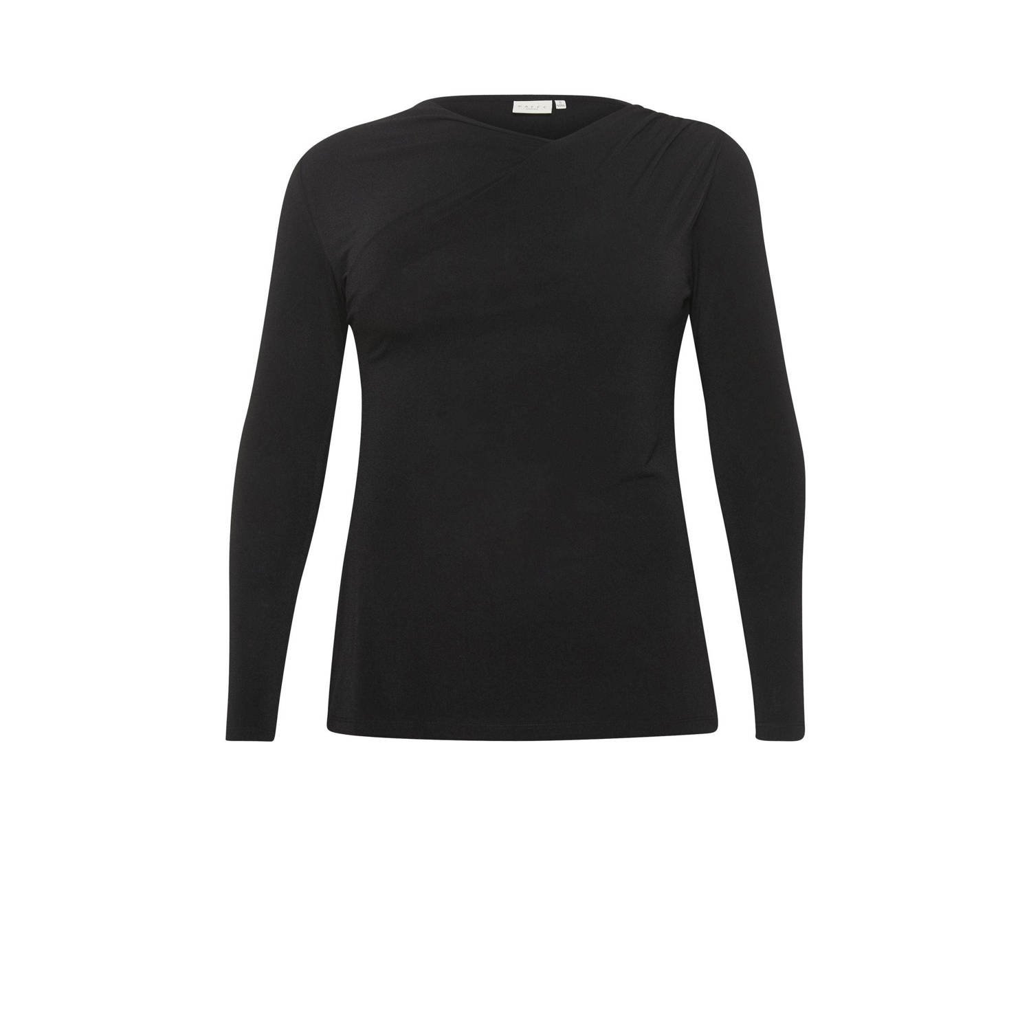 Kaffe Curve Elegante Gedrapeerde Jersey Blouse Zwart Black Dames