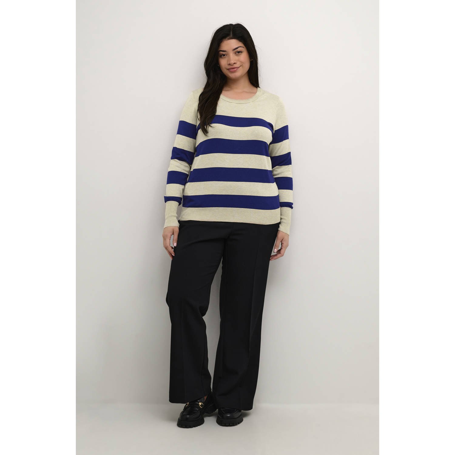 Kaffe Curve gestreepte top KClizzy ecru blauw