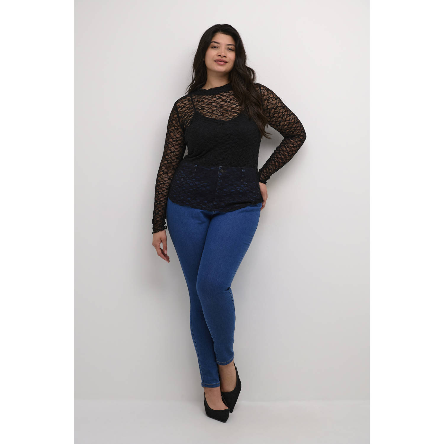 Kaffe Curve semi-transparante top KCjolina zwart