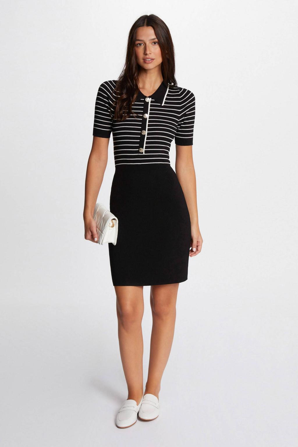 Zwart en witte dames Morgan gestreepte jurk van viscose met knoopsluiting