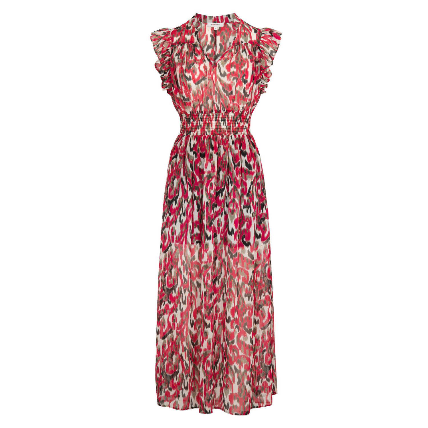 Morgan semi-transparante maxi jurk met all over print en glitters roze ecru