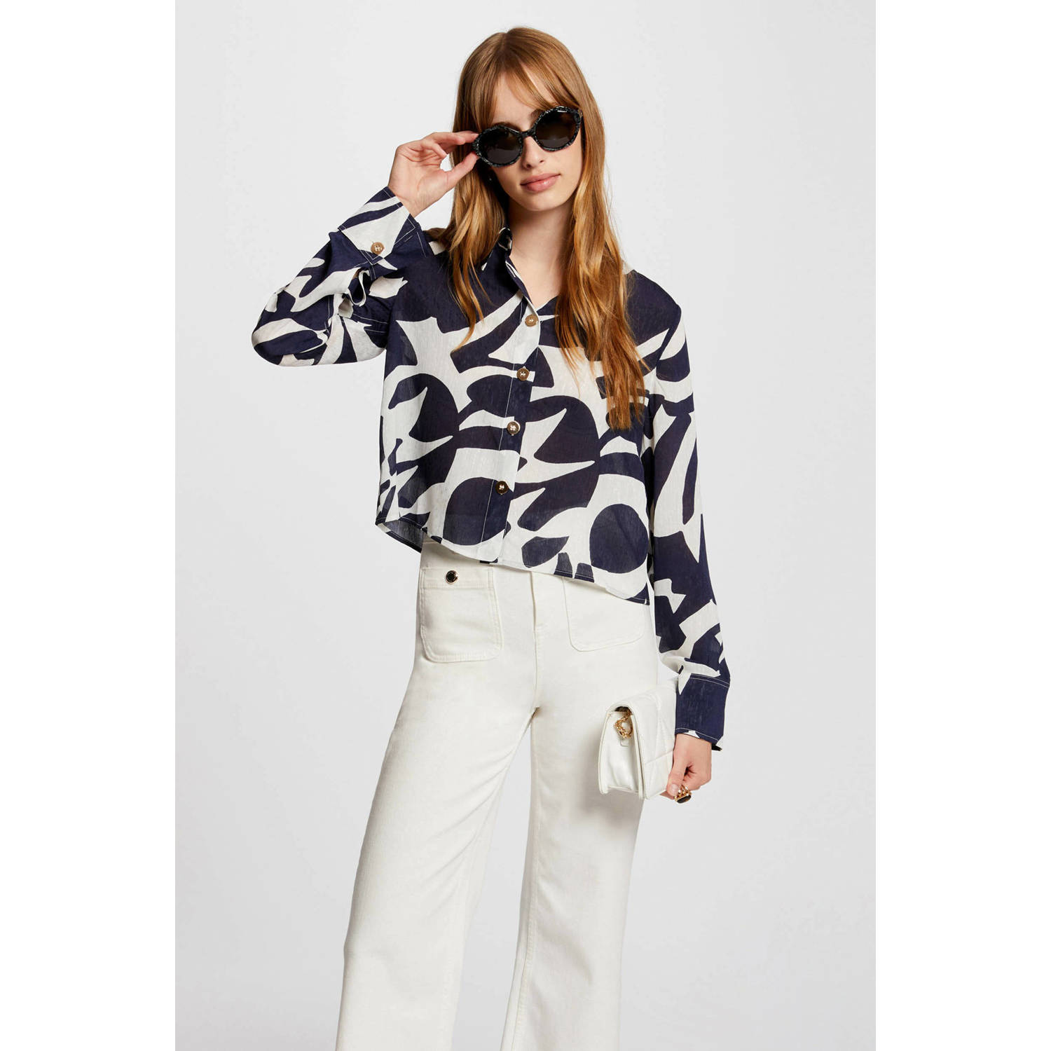 Morgan blouse met grafische print donkerblauw wit