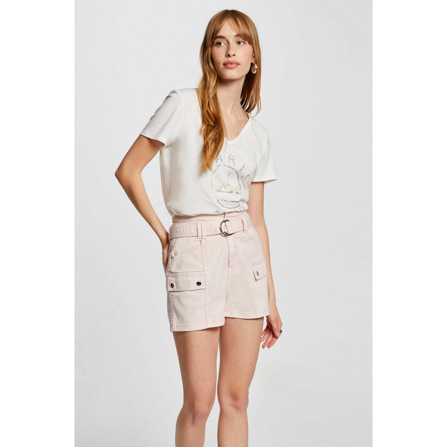 Morgan T-shirt met printopdruk en glitters ecru