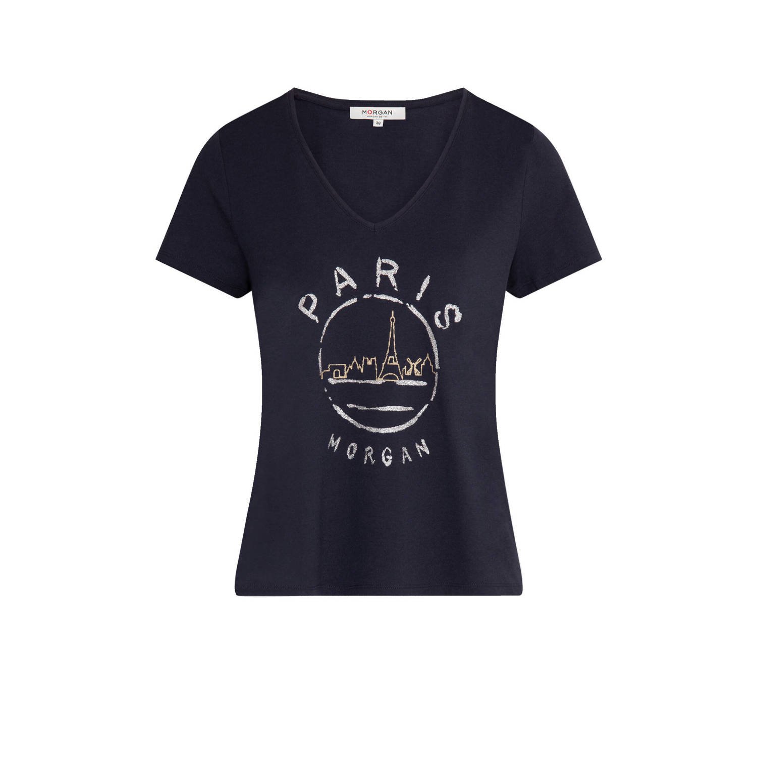 Morgan T-shirt met printopdruk en glitters marine