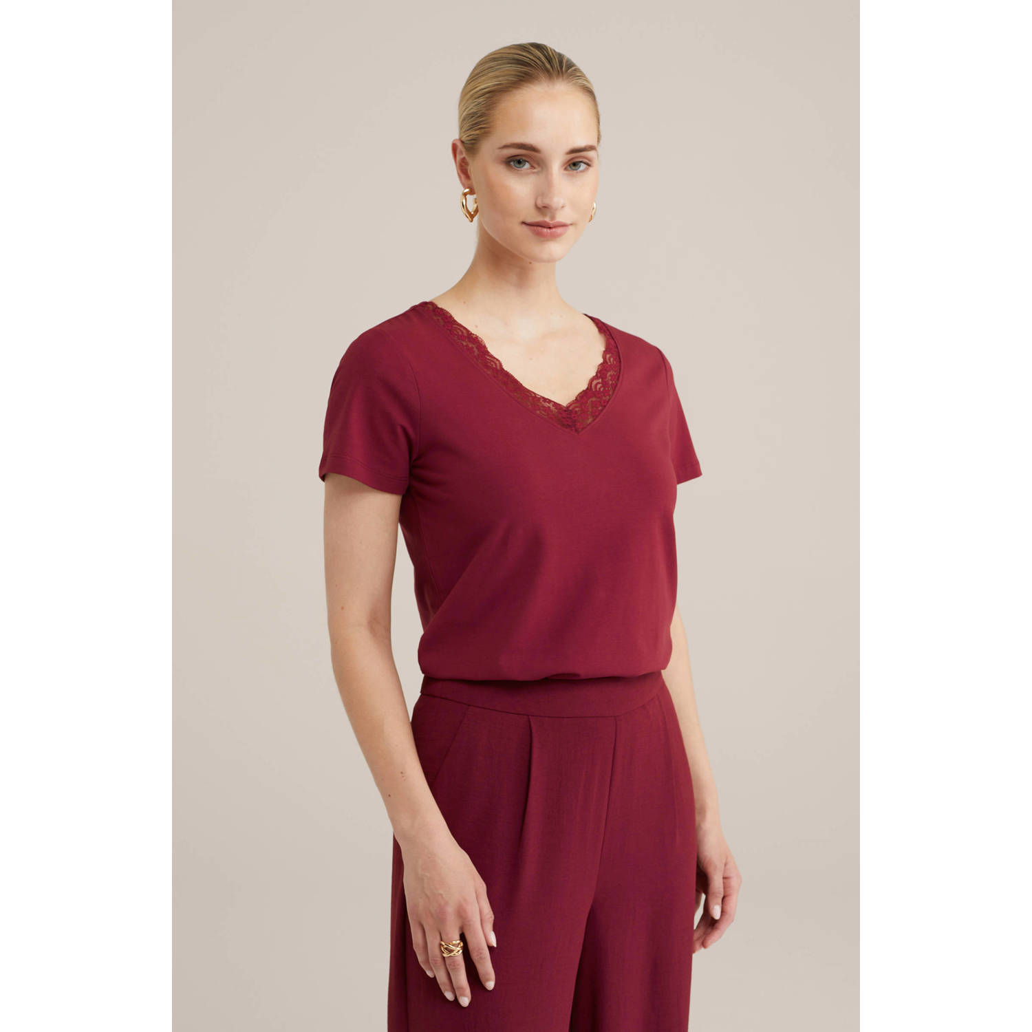 WE Fashion T-shirt donkerrood