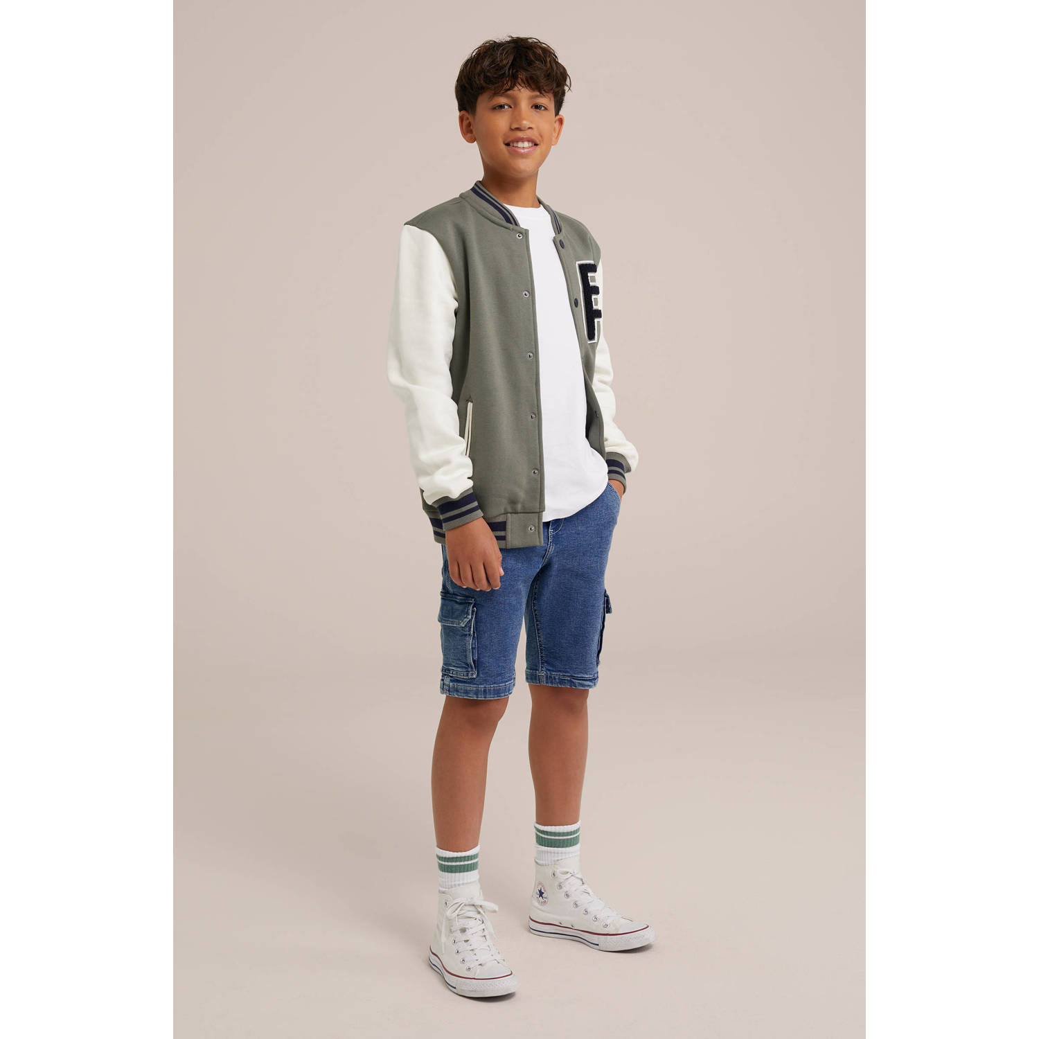 WE Fashion bomberjack olijfgroen wit