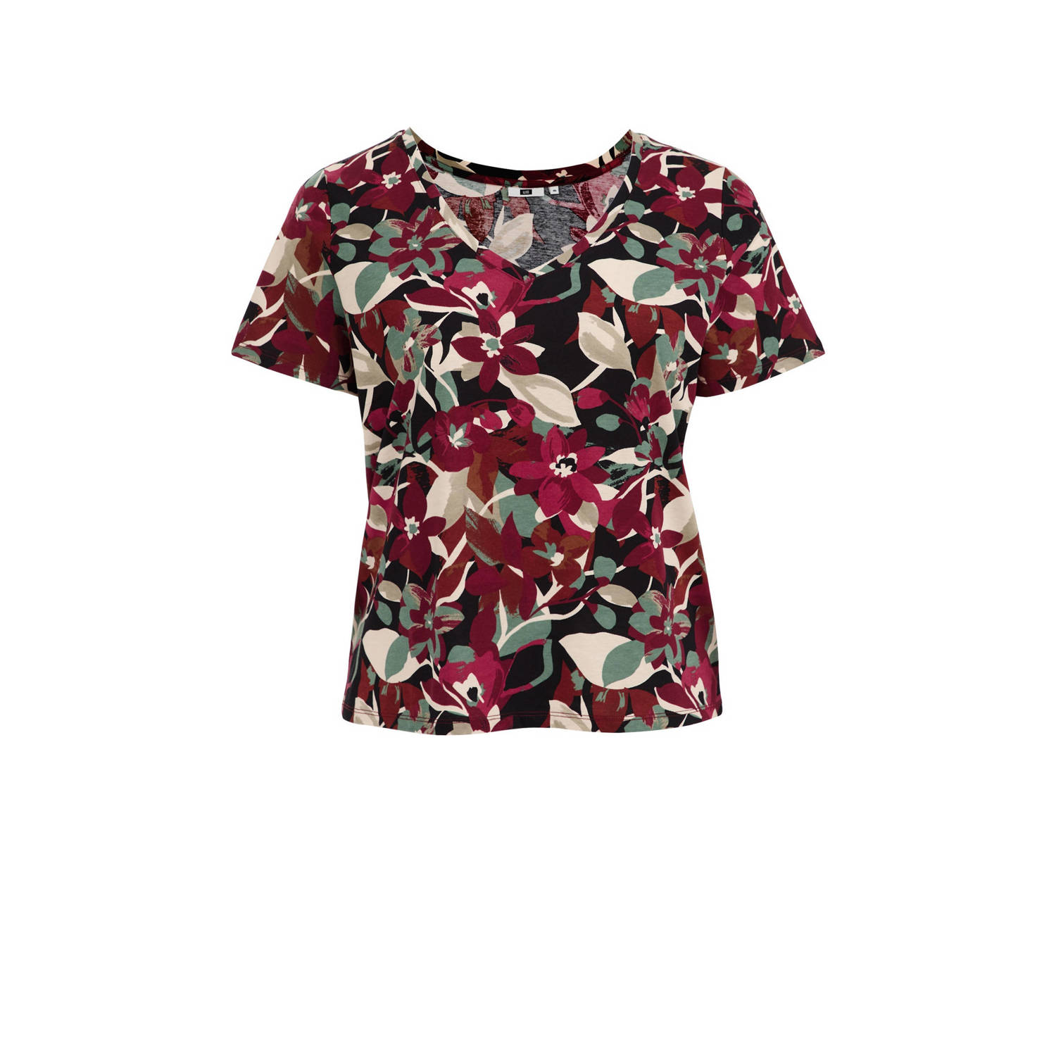 WE Fashion Curve top met all over print donkerrood