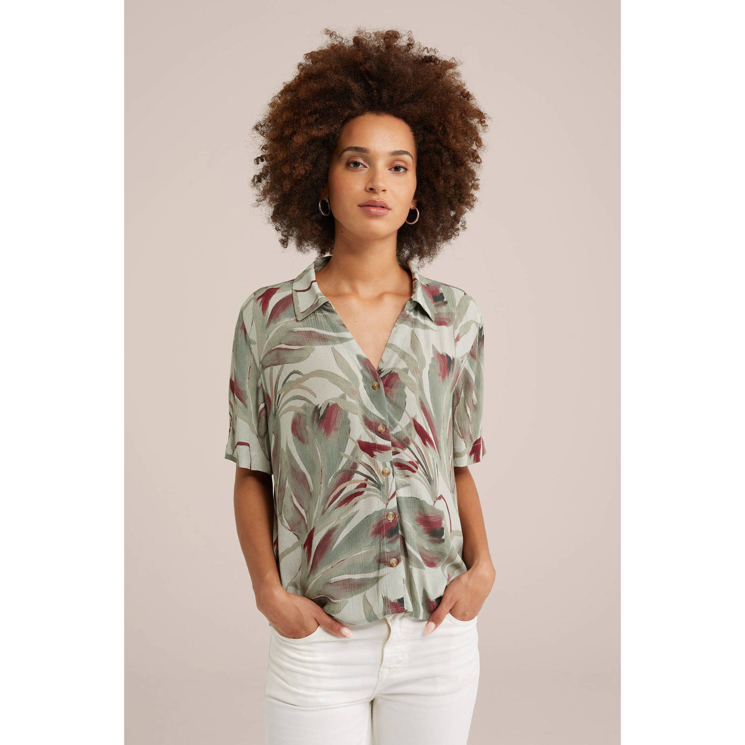 WE Fashion blouse met all over print donkerrood
