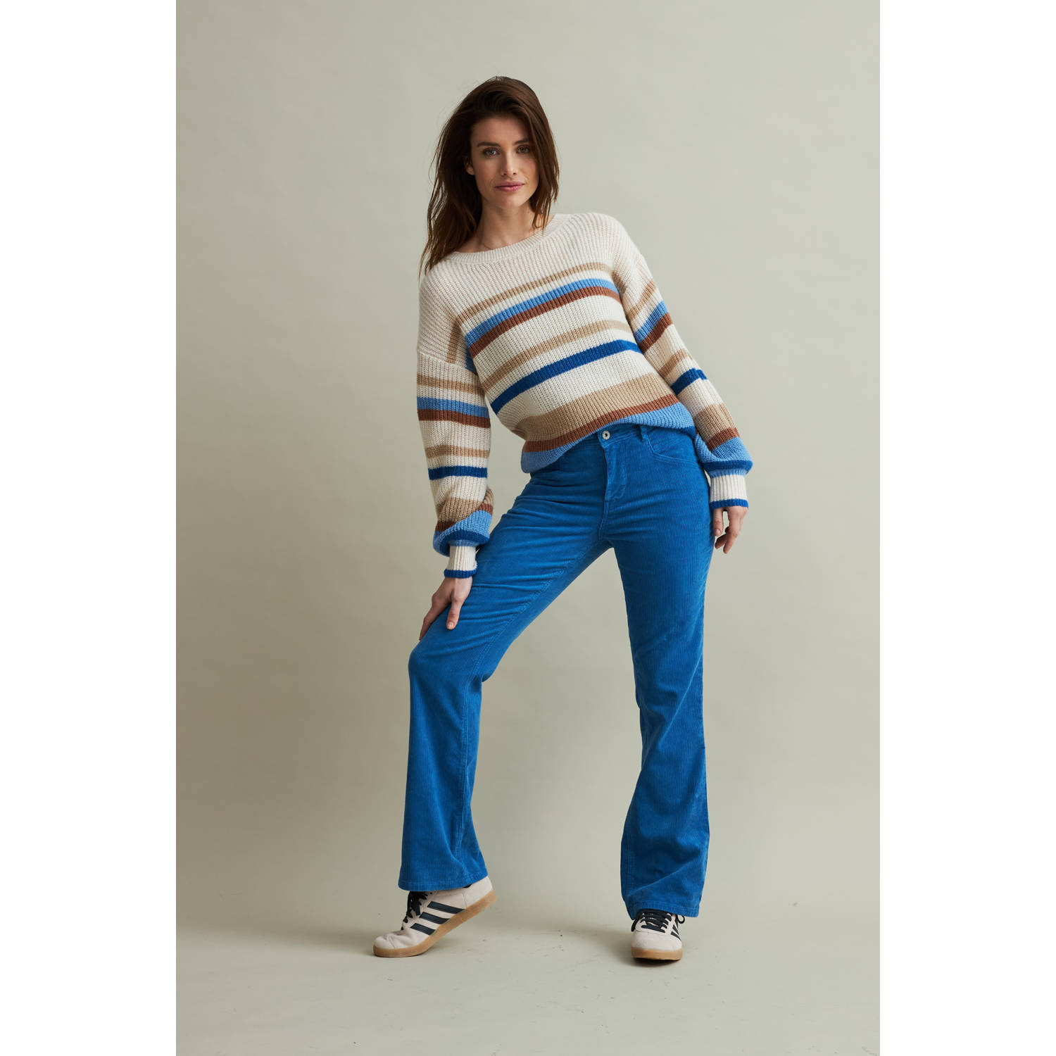 Red Button corduroy high waist flared broek Bibette blauw