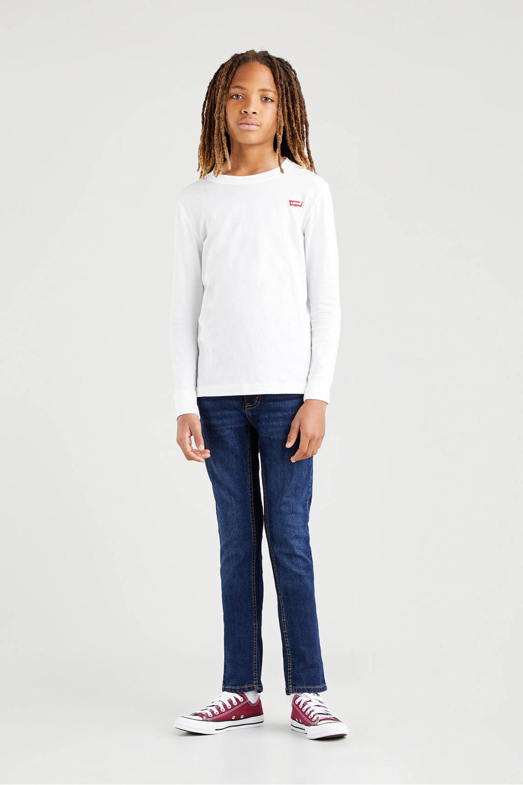 Witte jongens Levi's Kids longsleeve van katoen met effen, lange mouwen en ronde hals