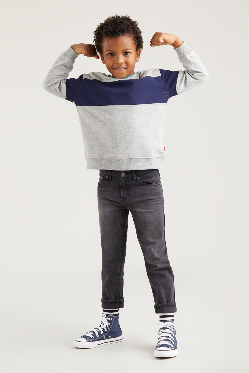 Black denim jongens Levi's Kids tapered fit jeans van stretchdenim met effen
