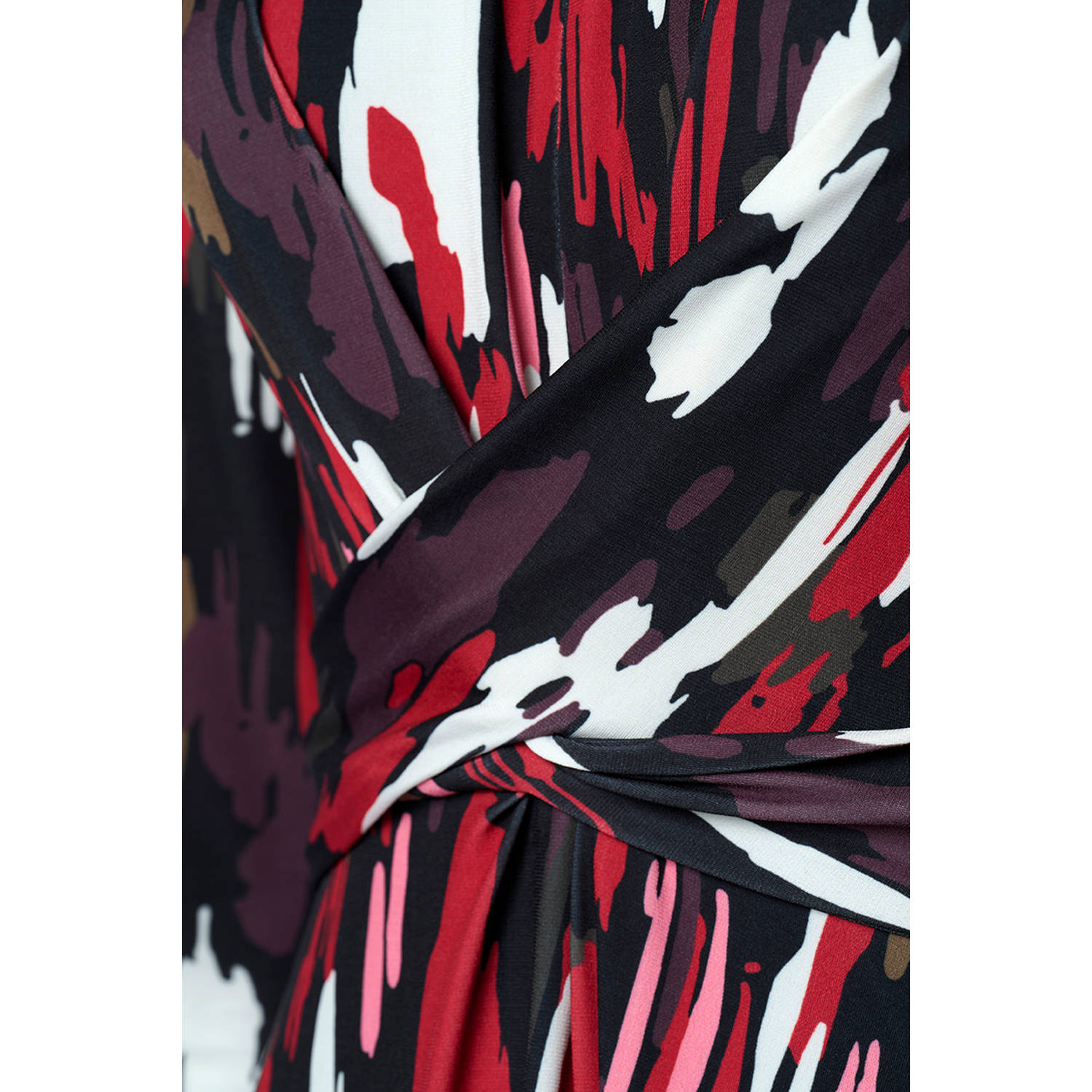 Mart Visser jurk Maddie met grafische print en ceintuur donkerrood