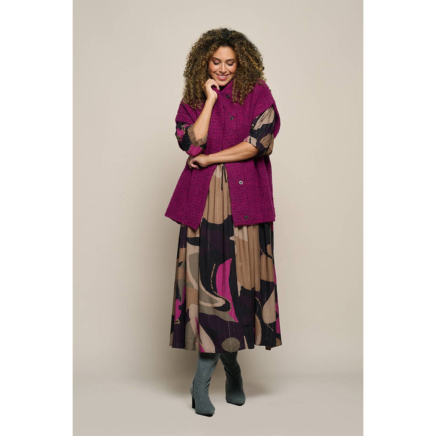 Mart Visser maxi jurk Sophie met all over print taupe roze zwart