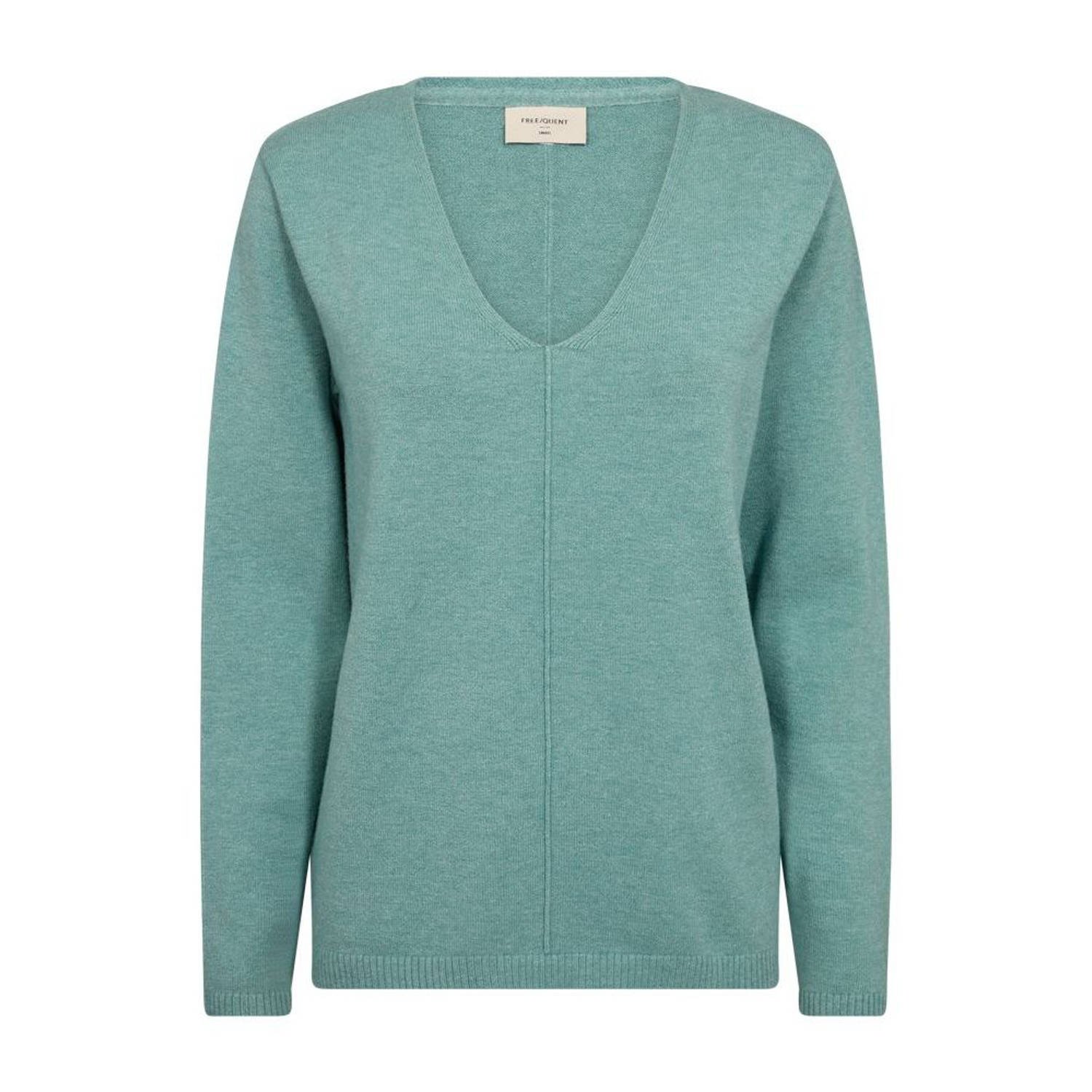 Freequent Turquoise V-hals Pullover Blue Dames