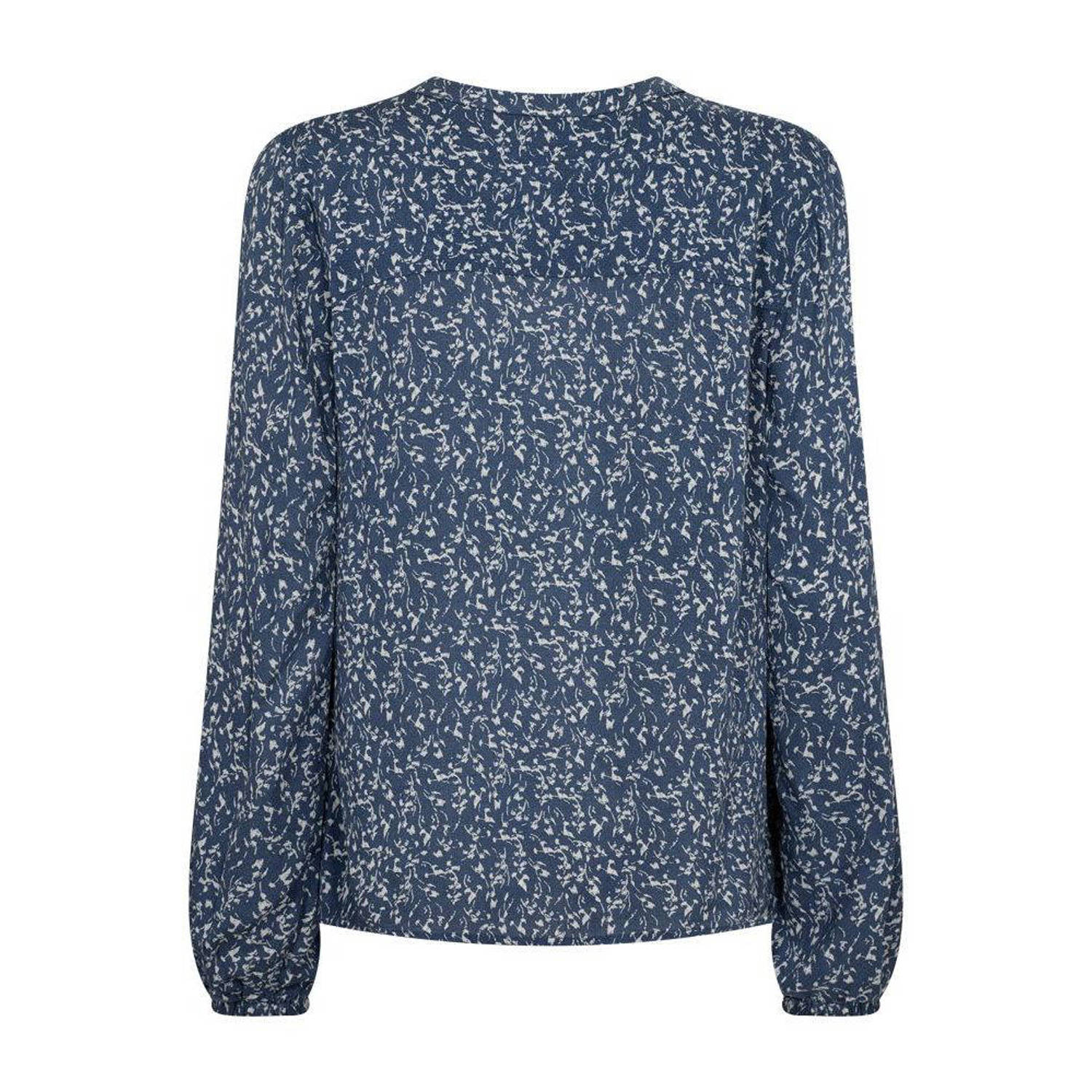 FREEQUENT blousetop met all over print en open detail blauw
