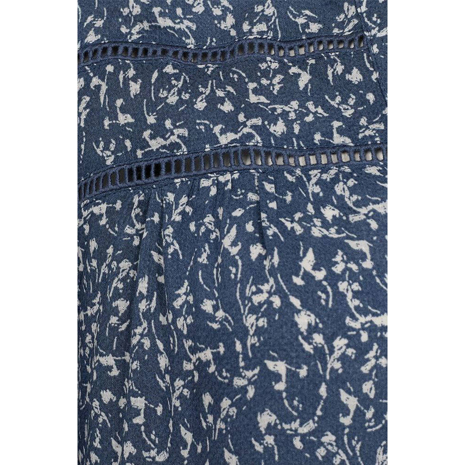 FREEQUENT blousetop met all over print en open detail blauw