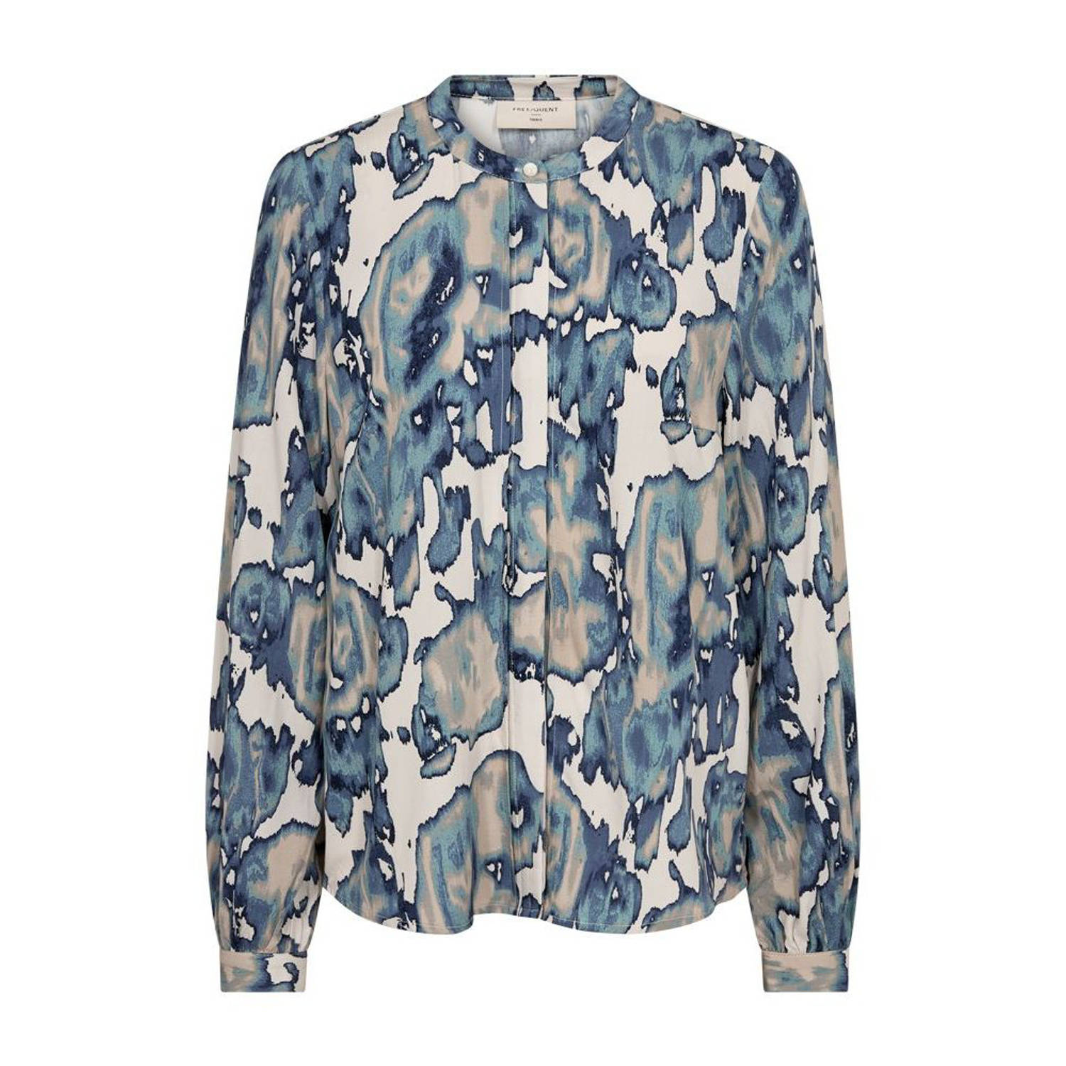 FREEQUENT blouse FQADNEY met grafische print blauw beige wit