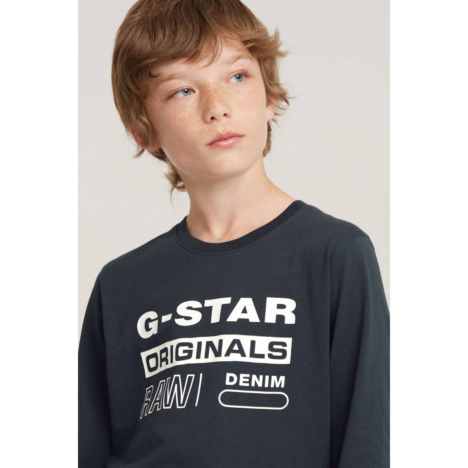 G-STAR longsleeve t-shirt l\\s regular donkerblauw wit