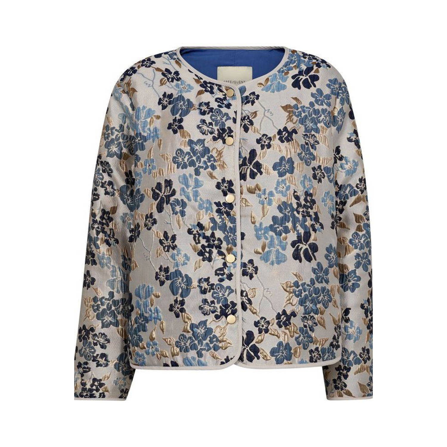 FREEQUENT gebloemd jasje FQFLORA ecru blauw