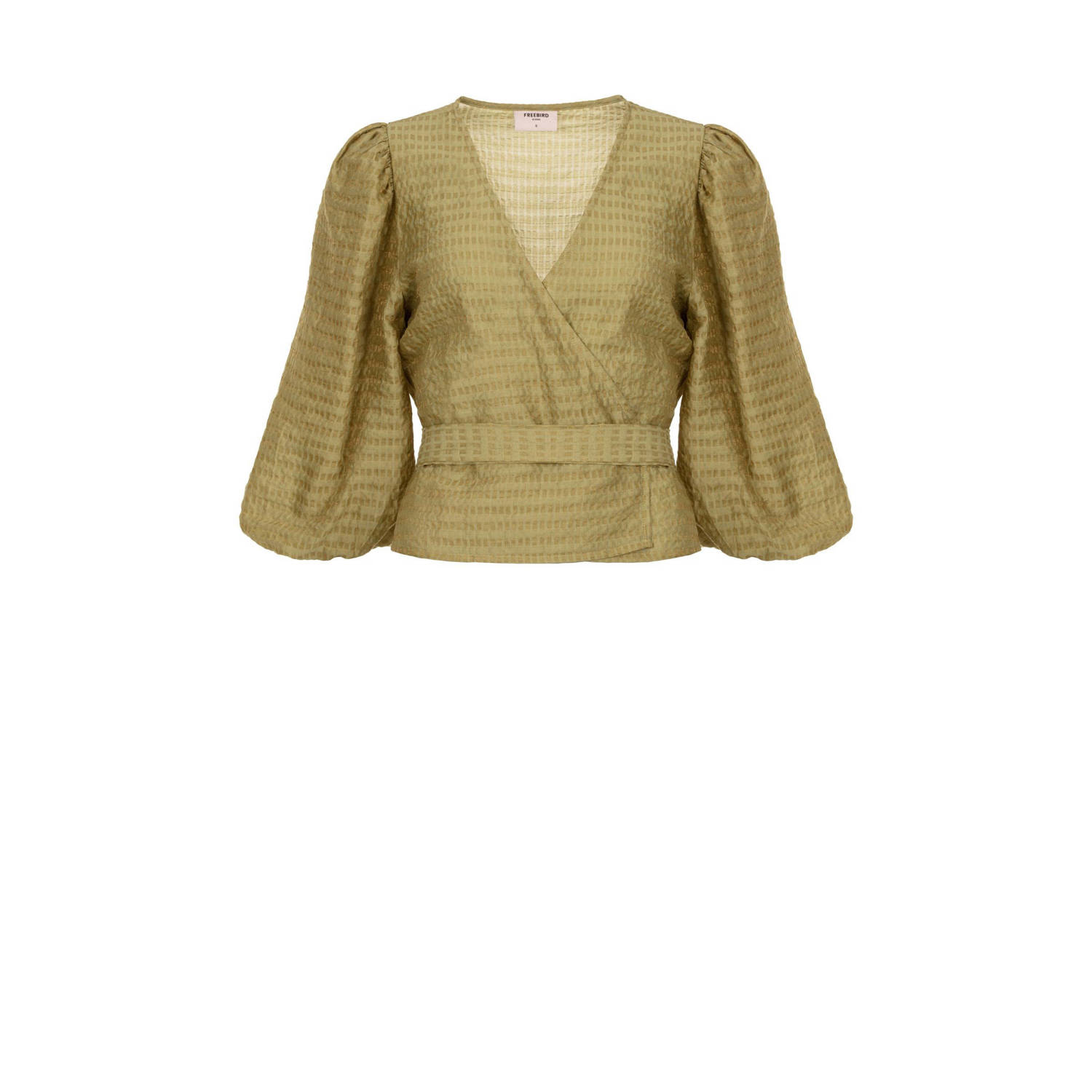 Freebird Groene Wikkelblouse met Pofmouwen Green Dames