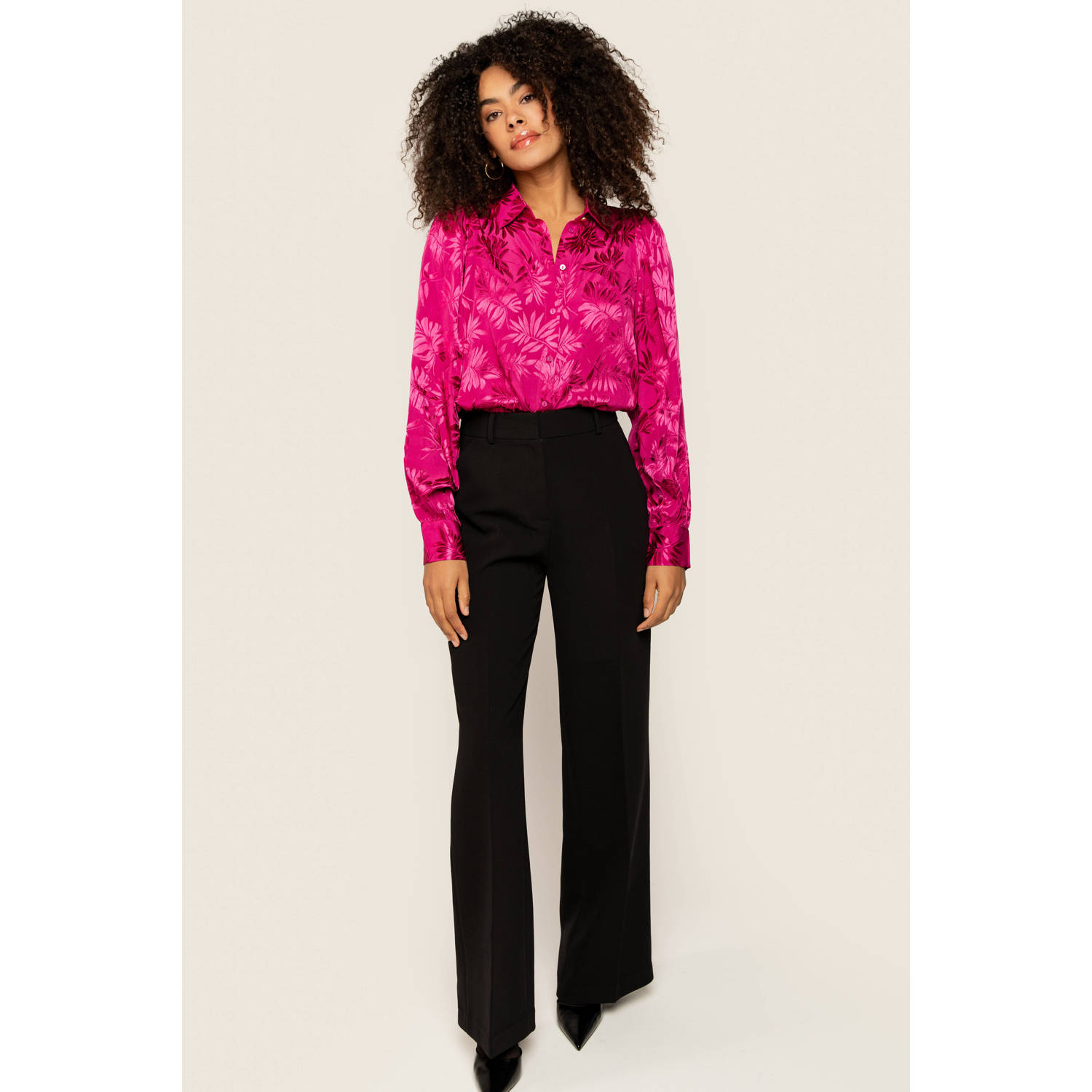 Freebird blouse Brenda met bladprint roze