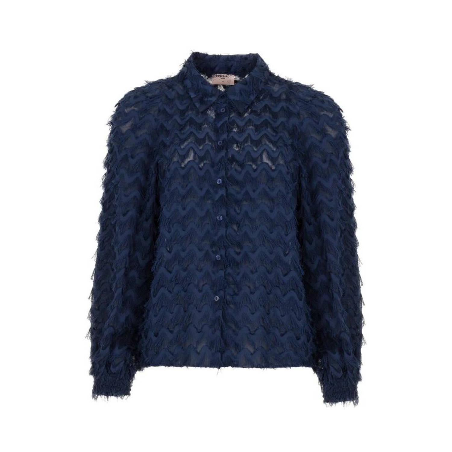 Freebird gebloemde blouse Kendall donkerblauw wit