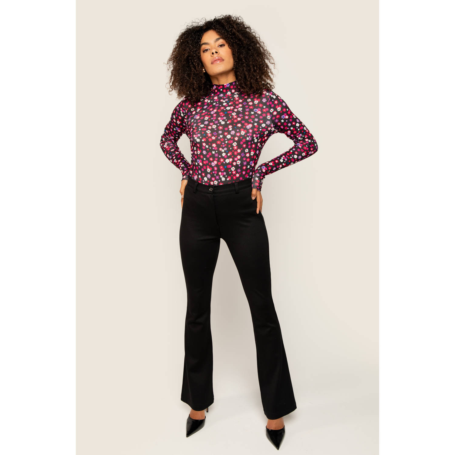 Freebird gebloemde top Tiffany zwart multi