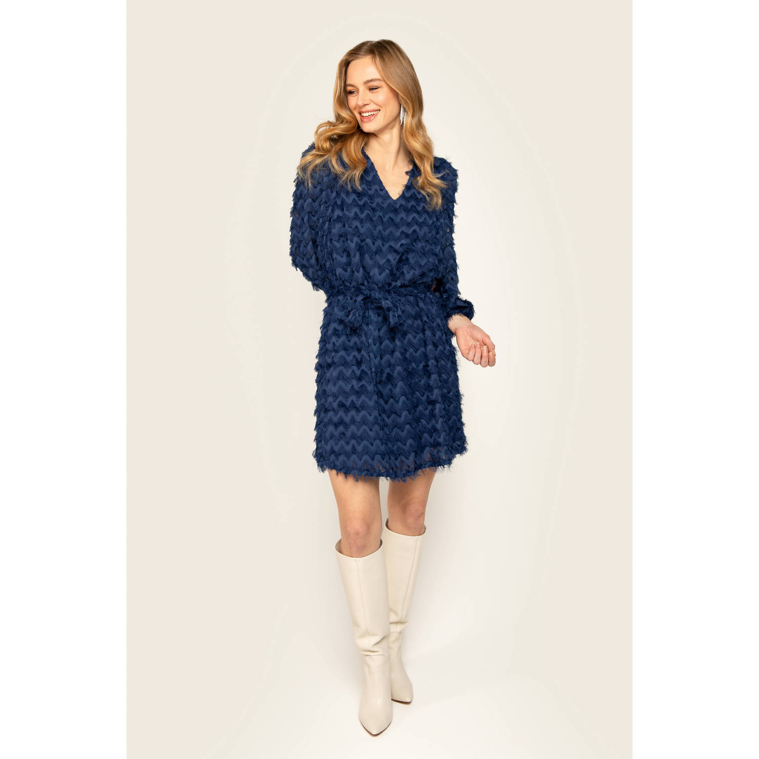 Freebird jurk Dionne donkerblauw zwart