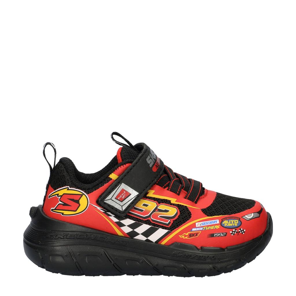 Rood en zwarte jongens Skechers Tracks sneakers van nylon met elastische veter- met klittenbandsluiting