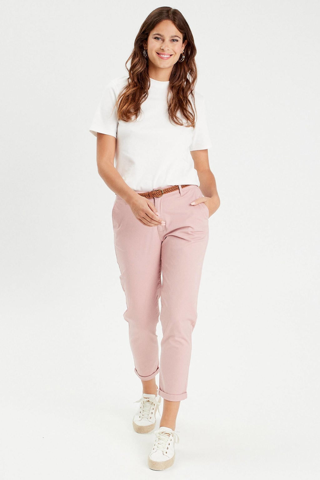 Roze dames Cache Cache cropped regular fit chino van katoen met effen