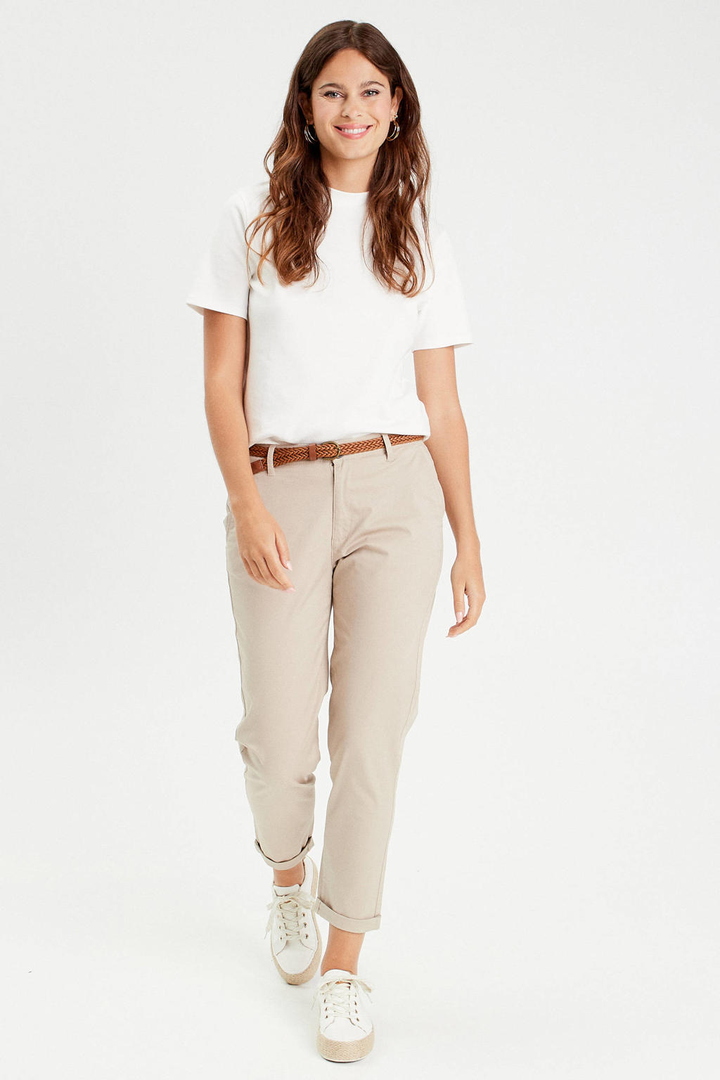 Beige dames Cache Cache cropped regular fit chino van katoen